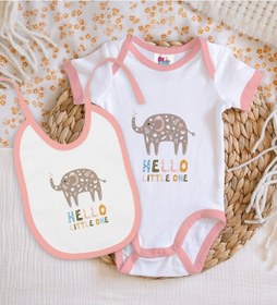 Resim Bk Kids Hello Little One Tasarımlı Pembe Bebek Body Zıbın Ve Mama Çok Renkli 