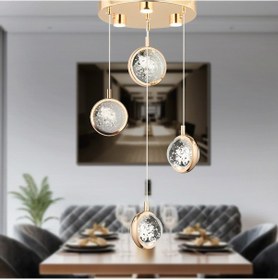 Resim Eldon 4'lü Yuvarlak 3 Renk 61 Wattgold Kristal Ledli Modern Oturma Odası Salon Sarkıt Avize Diğer 