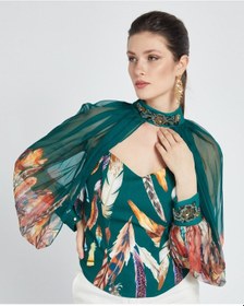Resim İşleme Detaylı Bolero Ve Büstiyer Takım - Çıkarılabilir Bolero - Modern Ve Şık - Özel Gün Ve Davetler İçin Takım Petrol 