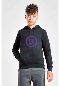 Resim Twitch Logo Baskılı Unisex Çocuk Kapüşonlu Siyah Sweatshirt 