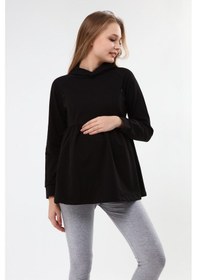 Resim Luvmabelly Myra4531 Büzgülü Fermuarlı Emzirme Sweatshirt -Siyah 