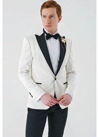Resim İmza Açık Krem Çıkarılabilir Kırlangıç Yaka Likralı 6 Drop Slim Fit Smokin Damatlık 1001240204-Açık Krem 