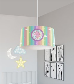 Resim BAMBAŞKA MODA BEBEK VE ÇOCUK ODASI Renkli Unicorn Desenli Avize 