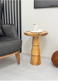 Resim AYLESA Ahşap Tekli Mantar Yan Sehpa Modern 50cm Meşe Renk Fiskos Çiçeklik 