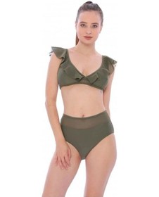 Resim Markahit Argisa Düz Fırfırlı Yüksek Bel Yeni Bikini Haki 