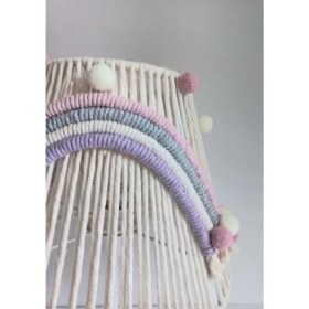 Resim Makrome Ip Sargı Renkli Aplikeli Çiçek Ponponlu Kız Bebek ve Çocuk Odası Abajur 