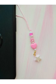Resim nasclaycollection Fimo Hediyelik Telefon Askısı ,charm, Çanta Ve Cüzdan Süsü Pembe Ayıcık Figür 