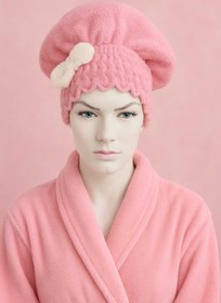 Resim Skygo Saç Kurulama Banyo Duş Bonesi – %100 Pamuk , Fiyonklu Pembe 