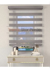 Resim Geniş Plise Gri Etek Dilimli Zebra Stor Güneşlik Perde Kırık Gri 