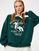 Resim Polo Yaka Sweatshirt Oversize Kolej Baskılı Uzun Kollu Şardonlu 