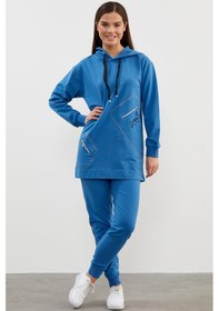 Resim Oversize Kapüşonlu Eşofman Takım - Mavi 001 