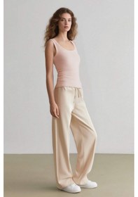 Resim DeFacto Wide Leg Pensli Kumaş Pantolon Normal Bel Geniş Cepli Bol Paça E2470AX24WNER218 Ekru 