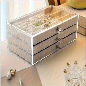 Resim Modern Minimalist Suni Deri Takı Tepsisi - Çekmece Tasarımı Küpe Yüzük Kolye Depolama Kutusu Anneler Günü Sevgililer Günü Hediyesi Büyük Kapasiteli 30 Adet Aksesuar Gösterici Kutu, Takı Kutuları 