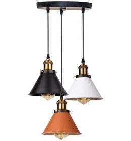 Resim Rsylight Retro Dekoratif 3 Lü Bakır Siyah Beyaz Rustik Metal Sarkıt Avize 30 Cm 