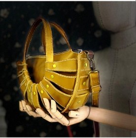 Resim Carıdea El Yapımı Hakiki Deri Bayan Çanta, Clutch, El Omuz Çantası V64 Hardal 