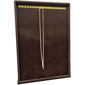 Resim MeGass Dekor Yerli Üretim Süet Kumaş Tırnaklı Kahve Renk 34/24 Cm Ayaklı Tesbih-kolye Takı Standi 