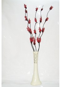 Resim 60 Cm Desenli Krem Vazo 5 Adet Kırmızı Üzüm Çiçek 