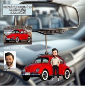 Resim MK Kendi Aracınızla Kişiye Özel Karikatür Ahşap Mdf Dikiz Ayna Süsü 