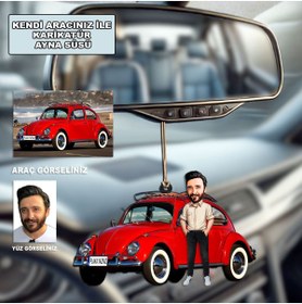 Resim MK Kendi Aracınızla Kişiye Özel Karikatür Ahşap Mdf Dikiz Ayna Süsü 