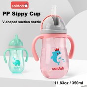 Resim SAIDAH 350ml Pipetli ve Saplı Emzikli Bardak - V Şekilli Titreşim Dirençli Eğitim Kupası, Sızdırmaz Taşınabilir Su Şişesi için, 17.8oz, Pembe & Mavi, Gençler İçin Emzikli Bardaklar 