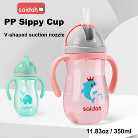 Resim SAIDAH 350ml Pipetli ve Saplı Emzikli Bardak - V Şekilli Titreşim Dirençli Eğitim Kupası, Sızdırmaz Taşınabilir Su Şişesi için, 17.8oz, Pembe & Mavi, Gençler İçin Emzikli Bardaklar 