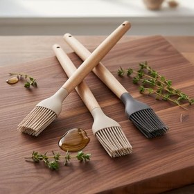 Resim Deconox Bambu Saplı Silikon Fırça, Bambu Uzun Silikon Yağ ve Yumurta Fırçası 27cm 3 Renk Seçenekli (TABA) 