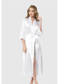 Resim Ahu Aria's Closet Beyaz Uzun Saten Sabahlık Beyaz 