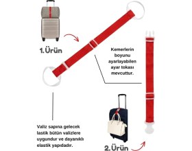 Resim Temel Valiz Üstü Çanta Sabitleme Kemeri ve Çanta Asma Askısı Seti Kırmızı Renk 