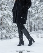 Resim Hakiki Deri Kadın Çizme - Kalın Topuk 25hsy1976 Siyah 