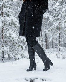 Resim Hakiki Deri Kadın Çizme - Kalın Topuk 25hsy1976 Siyah 