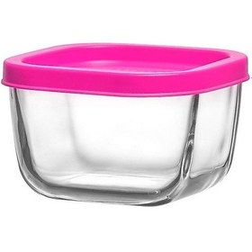 Resim LAV Cube Cam Saklama Kabı 4'lü Küçük Boy 270 ml Kare Pembe Plastik Kapaklı (Kahvaltılık ) 