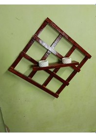 Resim Doğal Ahşap Dekoratif Duvar Rafı Açık Kahverengi 