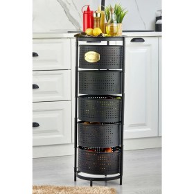 Resim Özbience Yuvarlak Metal Sebzelik Meyvelik, Çok Amaçlı Mutfak Rafı 