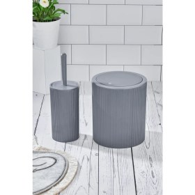 Resim PremiumPort Yuvarlak Banyo Seti, Çöp Kovası ve Tuvalet Fırçası, Şık ve Pratik 