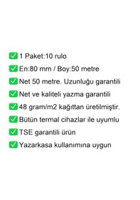 Resim 80x50 Metre Termal Yazarkasa Ve Adisyon Rulosu 1 Paket:10 Adet Rulo 