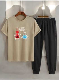 Resim Unisex Fazla Tepki Verdiğinizi Düşünüyorum Baskılı Eşofman Takımı Bej 