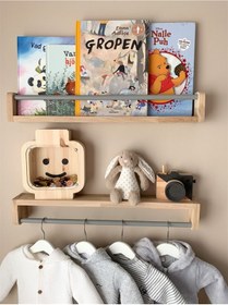Resim Jaju Baby Gri Çıtalı 50 Cm Çocuk Odası 2`li Montessori Kitaplık Raf Mobilya 