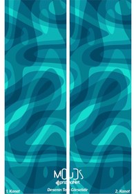 Resim Açık Mavi Dalga Desenli Süet Oturma Odası, Salon Fon Perde Baskılı Ekstrafor Büzgü 2 Kanat Prd-1002 Çok Renkli 