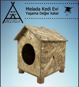 Resim Melada Kedi Evi Dış Ortam Uygun Ahşap Kedi Evi Osb 43x40x37 Cm 