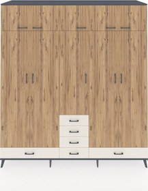 Resim Kronos Dolap 6 Raflı 6 Çekmeceli 4 Askılı 220x59x243 Antrasit-çam/aytaşı Çok Renkli 