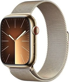 Resim Apple Watch Series 9 GPS + Cellular 45 mm Altın Rengi Paslanmaz Akıllı Saat Çelik Kasa ve Altın Rengi Milano Loop. Fitness Takibi, Kanda Oksijen Çelik EKG Uygulamaları, Hep Açık Retina Ekran 