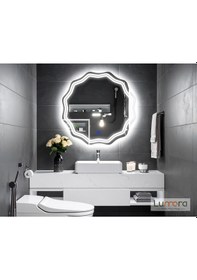 Resim Zavira Beyaz Led'li Lazer Kumlamalı Lavabo & Banyo Aynası Dokunmatik Sensörlü 80 X 80 