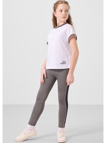 Resim Tommylife Beyaz-koyu Gri O Yaka Yan Şerit Detaylı Standart Fit Performans Kız Çocuk Tayt Takım - 75191 Beyaz 