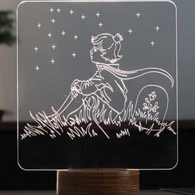 Resim Nikadu Küçük Prens Ve Yıldızlar Figürlü Dekoratif Hediye Led Masa Lambası | 7 Işık Rengi | Ahşap Taban 