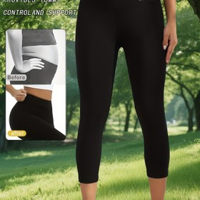 Resim Kadınların Beli Yüksek Siyah Yoga Pantolonu - Karın Kontrolü, Kalça Kaldırma ve Destek, Bahar/Yaz için Rahat ve Spor Tasarım, Yoga Pantolonu 