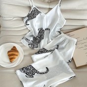Resim Kadınlar İçin Dört Mevsim Simülasyon Moda Şık Rahat Nefes Alabilir Askılı Üst ve Pantolon Pijama 2'li Set 