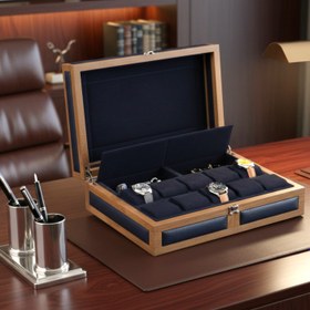 Resim Heritage 10 Ahşap Saat Kutusu / Lacivert - 10 Saat için 