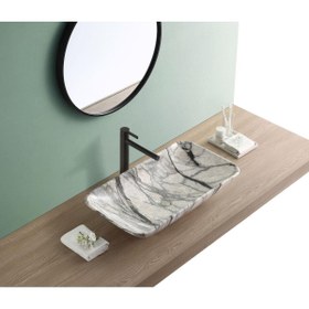 Resim PUROSER Marbel Black White Tezgah Üstü Çanak Lavabo 