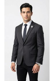 Resim Plus Scorpion Erkek Blazer Ceket Twill Dokuma Likralı Notch Yaka 1 Düğmeli Çift Yırtmaçlı Slim Fit 
