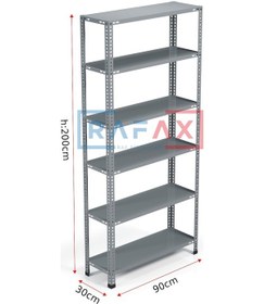 Resim Rafax, 30x90xH:200, 6 Raflı Çelik Raf, Depo Rafı, Arşiv Rafı Gri 